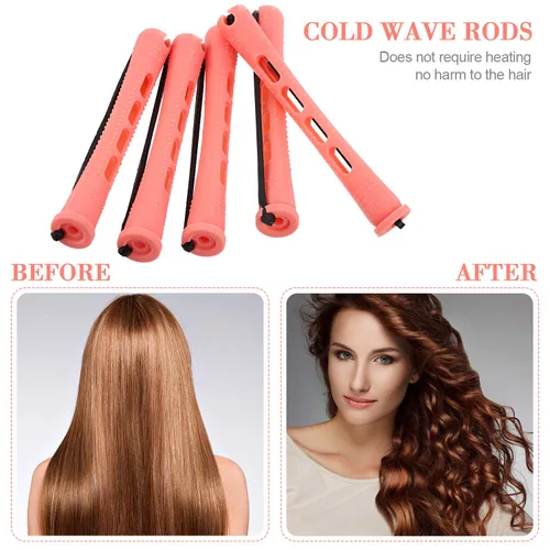 Miniatura 4 de 48 varillas de cabello ondulado frío y rizadores de plástico con peine de acero para peluquería y peinado (rosa, 0.51 pulgadas/0.5 in)