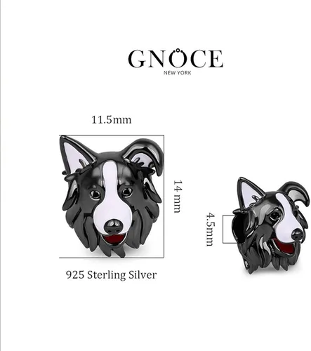 Miniatura 6 de GNOCE Abalorio de plata de ley para perro chapado en negro para pulsera o collar de mascotas para mujeres y niñas