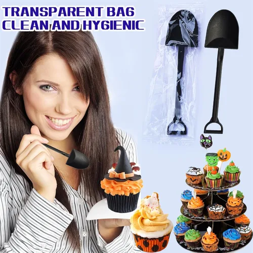 Miniatura 7 de OaaXbbECco Cucharas de postre plásticas desechables lindas de la novedad de la forma de la pala (50)