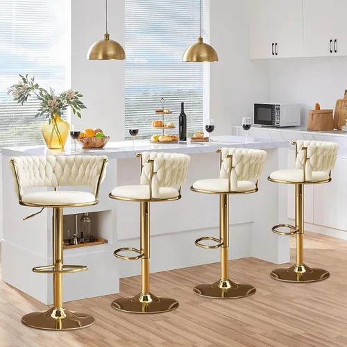 Miniatura 18 de Velvet Bar Stools Set of 1, Swivel Counter Height Barstools with Woven Backrest, Adjustable Height Bar Stools for Kitchen Island, Home Bar, Pub