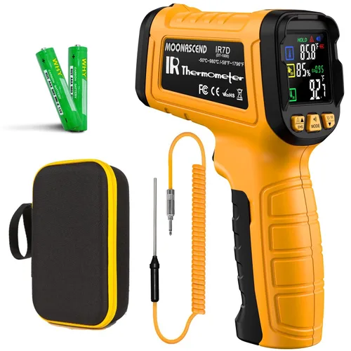 Pistola de temperatura de termómetro infrarrojo -58°F a 1796°F, pistolas de temperatura de modo dual 50:1 con termopar tipo K para lecturas 58°F a