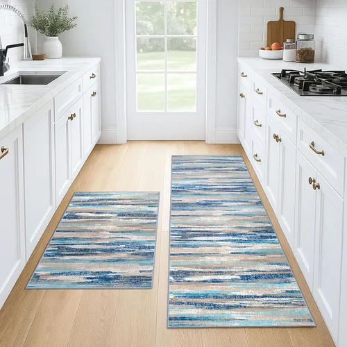 Miniatura 46 de Lansny Alfombra moderna abstracta de 2 x 5 pies, color negro, gris, blanco, lavable, alfombra de entrada para cocina, alfombra antideslizante suave