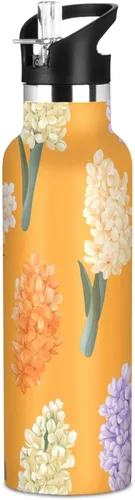 Miniatura 20 de Cartoon Lily White Double Wall Vacuum Insulated Bottles Water Bottles With Straws Leak-proof BPA-Free Leak Proof for Gym Sports