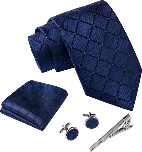 Juego de corbatas para hombre con gemelos cuadrados de bolsillo y clip de corbata pañuelo en caja de regalo para bodas y negocios