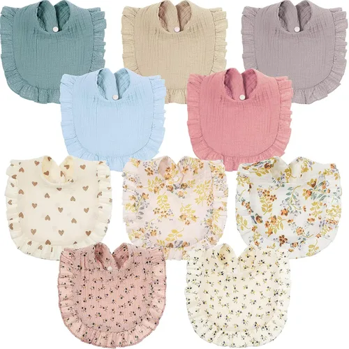 Miniatura 9 de Mepase 10 baberos grandes de muselina para bebé, baberos de dentición, hombros para dentición de niños y niñas (colores elegantes)