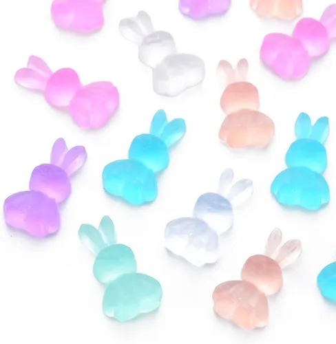 LiQunSweet 50 dijes coloridos de resina mixta de conejo de Pascua, cabujones de parte trasera plana para manualidades, manualidades, joyería, adorno