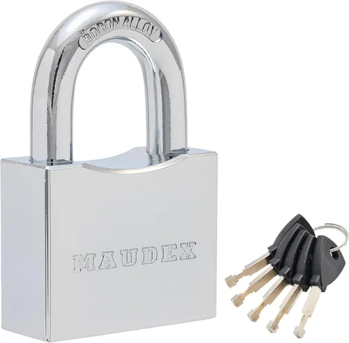 Miniatura 8 de Maudex® RPB45 Candado de Servicio Pesado con 5 Llaves - Grillete Endurecido Resistente al Corte de 9mm - Cuerpo Cromado Resistente a la Intemperie