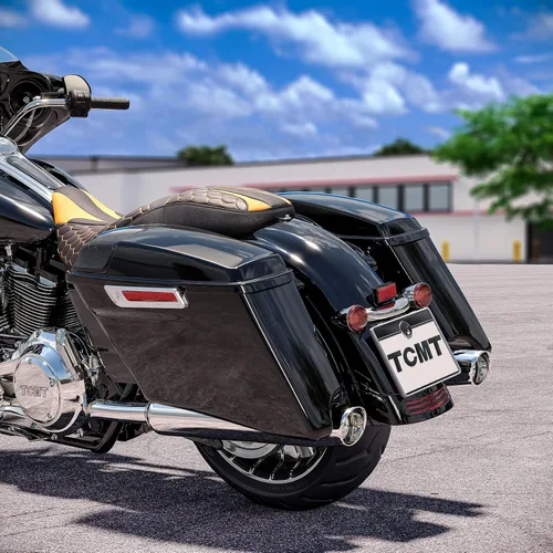 Miniatura 12 de TCMT - Alforjas duras estiradas de 4" en negro vívido con cierre negro para Harley 2014-2024 Touring CVO Street Road Glide Road King