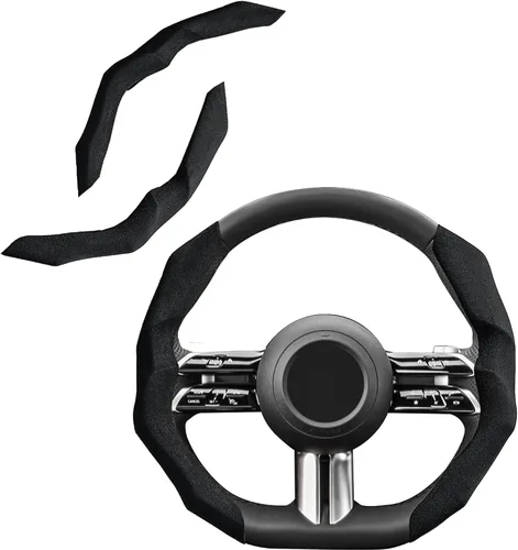 Miniatura 10 de Funda de volante de fibra de carbono con forro antideslizante y diseño segmentado, 2 unidades, protector universal para volante para hombres