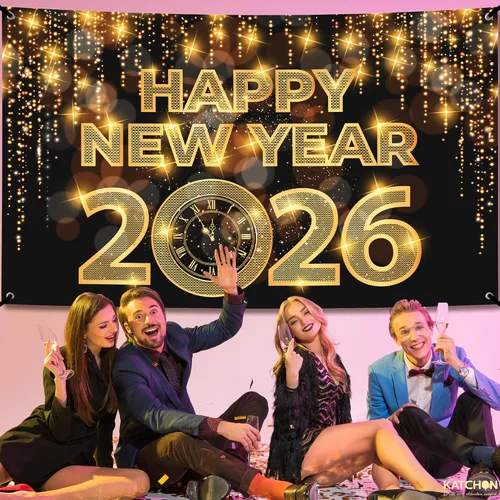 Miniatura 3 de KatchOn, Cartel de feliz año nuevo extra grande – 72 x 44 pulgadas Fondo de Año Nuevo 2026 Decoraciones de Año Nuevo 2026 Cartel de Nochevieja