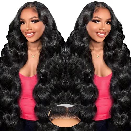 Miniatura 9 de LuAiJa Peluca de cabello humano ondulado con encaje frontal, cabello humano prearrancado, encaje frontal HD de 13 x 4, densidad 180, cabello de Negro