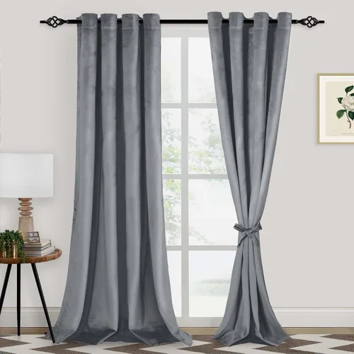 Miniatura 40 de XWZO Cortinas de terciopelo azul de 63 pulgadas de largo, elegantes cortinas de lujo suaves para sala de estar, aislamiento térmico, oscurecimiento