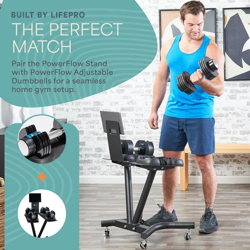 Miniatura 7 de Lifepro PowerFlow Pro Stand — Adjustable Dumbbell Stand & Rack with Locking Wheels Phone/Tablet Holder — Compatible with PowerFlow Plus, PowerUp