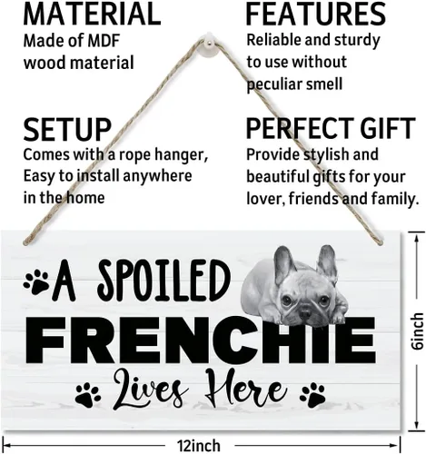 Miniatura 3 de Funny A Spoiled Frenchie Lives Here Sign, placa de madera impresa, letrero de madera colgante para decoración del hogar, letreros familiares