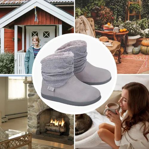 Miniatura 6 de LongBay Pantuflas de punto de chenilla cálidas para mujer, de espuma viscoelástica, cómodas, de gamuza, esponjosas, de espuma viscoelástica, botas