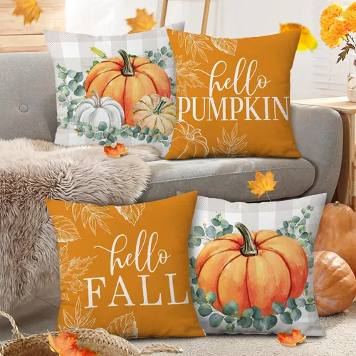 Miniatura 3 de pinata Juego de 4 fundas de almohada de otoño de 18 x 18 pulgadas, almohadas decorativas de otoño para sofá, hogar y exterior, decoración de otoño