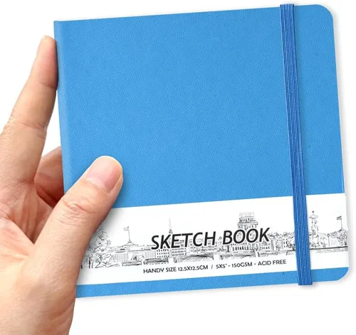 Miniatura 12 de Cuaderno de bolsillo cuadrado de 5" x 5" con tapa dura de poliuretano de cuero, 58 hojas de papel beige Dowling de 150 GSM, libre de ácidos, Naranja