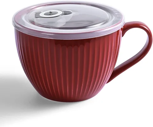 Miniatura 23 de Tazón de sopa de cerámica con asa de 32 onzas – Tazón de ramen para microondas con tapa, tazas y tazas de sopa para cereales, avena, ramen, fideos