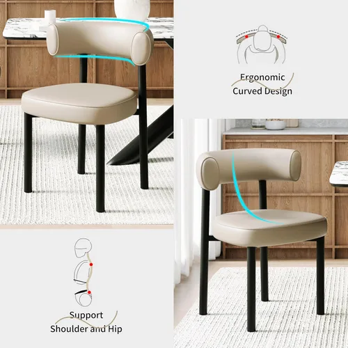 Miniatura 5 de Juego de 2 sillas de comedor, sillas de comedor de mediados de siglo, patas de acero al carbono, asiento tapizado, cuero texturizado, respaldo