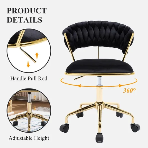 Miniatura 4 de NIOIIKIT Silla de oficina en casa, silla tapizada de terciopelo con respaldo abierto tejido, silla de escritorio giratoria de 360° con ruedas, silla
