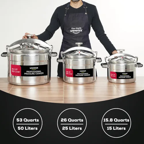Miniatura 7 de Universal Olla a presión de aluminio (extra grande) de 53 cuartos de galón para uso profesional, grado comercial, 2 válvulas de seguridad, asas