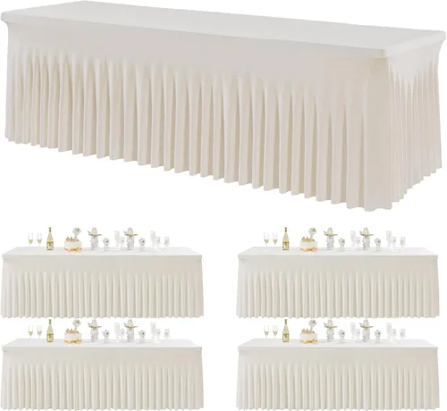 Miniatura 59 de Paquete de 2 manteles de spandex para mesas rectangulares de 8 pies, mantel elástico rosa de 8 pies, manteles ajustados, falda de mesa para fiestas
