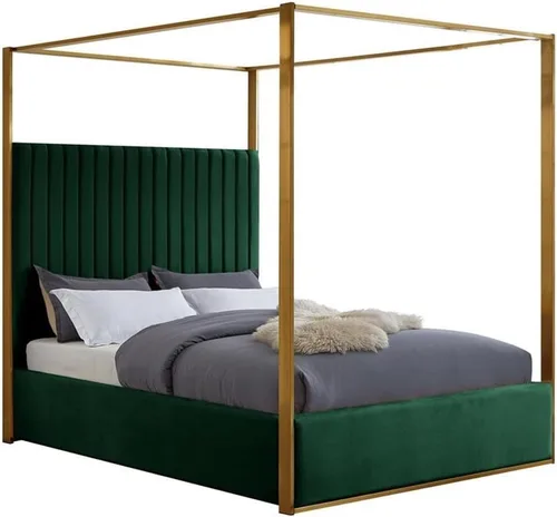 Miniatura 9 de Meridian Furniture JonesBlack-Q Jones Collection Modern Cama Queen tapizada contemporánea, terciopelo negro, acolchado de canal, marco de latón