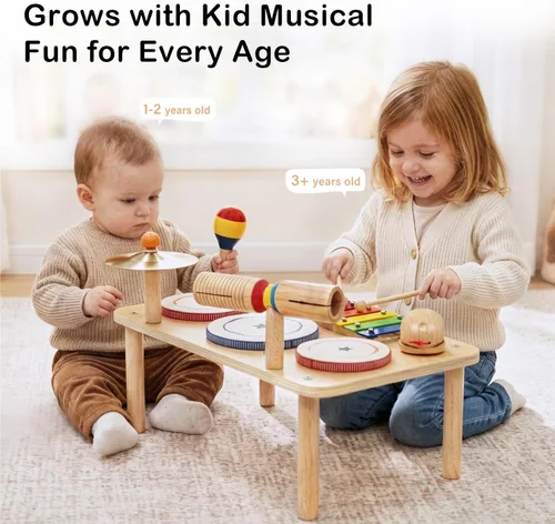Miniatura 6 de WINGYZ Juego de batería para bebé, instrumentos musicales de madera 9 en 1 para niños pequeños de 1 a 3 años, juguetes de música Montessori