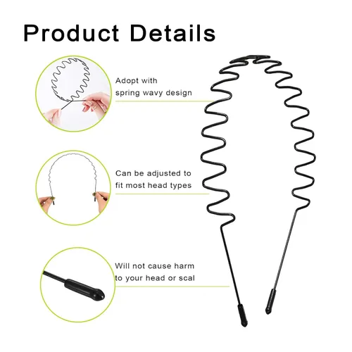 Miniatura 2 de Diademas de Metal, Con Dientes Cinta para el Cabello para Hombres, Diademas para Mujeres, Unisex Negro Ondulado Primavera Deportes al Aire Libre