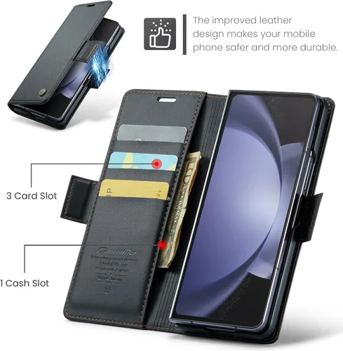 Miniatura 2 de Funda para Samsung Galaxy Z Fold 5 (2023), funda de piel sintética tipo cartera con tarjetero con bloqueo RFID, función atril, a prueba de golpes