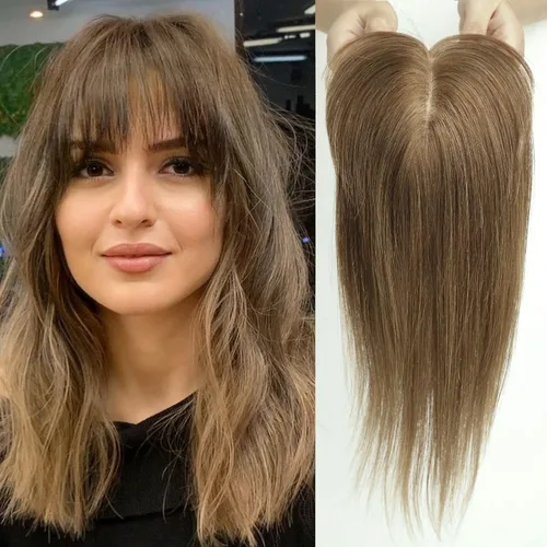 Miniatura 15 de HAIRCUBE Pelucas de cabello humano 100% con flequillo, densidad 150%, base de seda, clip en la parte superior, pelucas de cabello superior
