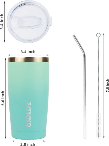 Miniatura 3 de BJPKPK - Vaso de 20 onzas con aislamiento de acero inoxidable, taza de café en color bloque con tapa y pajilla, taza térmica para viajes de doble