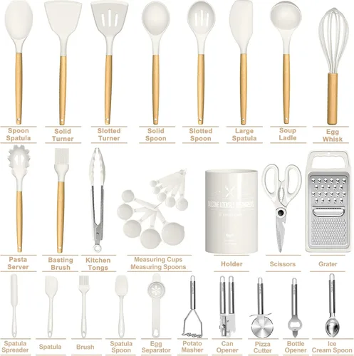 Miniatura 5 de Umite Chef - Juego de utensilios de cocina de silicona, 34 piezas de utensilios de cocina resistentes al calor y herramientas con rallador, mangos