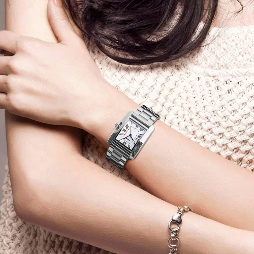 Miniatura 5 de Mujer reloj rectángulo vidrio oro rosa impermeable de acero inoxidable cuarzo analógico números romanos reloj