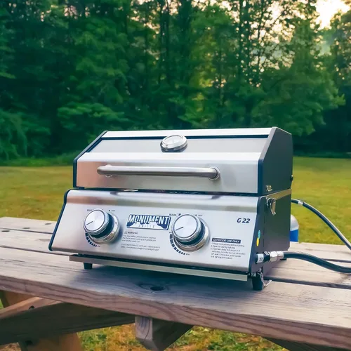 Miniatura 7 de Parrilla portátil de gas propano de 2 quemadores Clearview® Monument Grills para cocinar al aire libre, dos quemadores de 15,000 BTU, acero