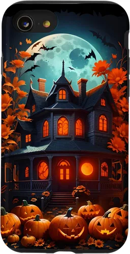Miniatura 17 de Funda para iPhone 11 Pro Max Halloween espeluznante casa embrujada murciélagos y calabazas talladas