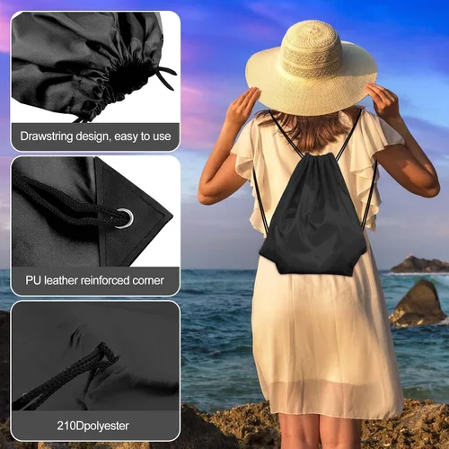 Miniatura 3 de KUUQA Mochila con cordón, bolsa de almacenamiento para escuela, gimnasio, viajes, Negro -, Viajar