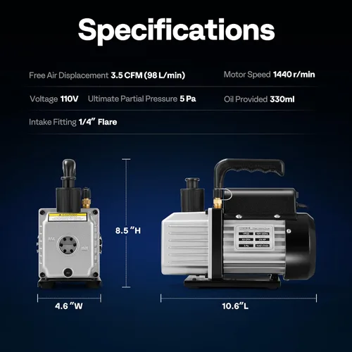 Miniatura 8 de VIVOHOME Bomba de vacío HVAC de una sola etapa de 3.5 CFM 1/4 HP 110V para sistemas R134a R12 R22 R502 R410a Sistemas HVAC Refrigerante Freón