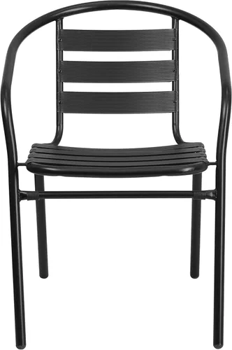 Miniatura 4 de Flash Furniture Sillas apilables de aluminio para restaurante al aire libre, modernas sillas apilables para patio, juego de 4, color negro