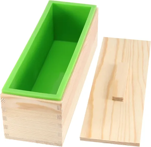 Miniatura 4 de Kit de jabón de silicona de 47 onzas, 3 piezas de jabón de silicona rectangular verde con 3 cajas de madera y 3 tapas, suministros de bricolaje