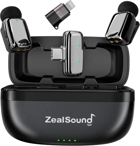Miniatura 9 de ZealSound Micrófono TikTok, micrófono inalámbrico Lavalier para iPhone, iPad, Android (USB-C/Lightning), mini micrófono con funda de carga