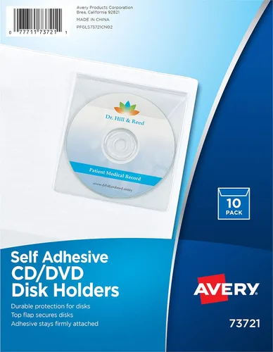 Avery Páginas autoadhesivas transparentes de almacenamiento de CD/DVD, carga superior con solapa, paquete de 10 (73721)