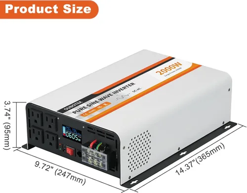 Miniatura 8 de Inversor de onda sinusoidal pura de 2000 W, convertidor de 12 V CC a 120 V CA para vehículos, barco, campamento, sistema solar al aire libre