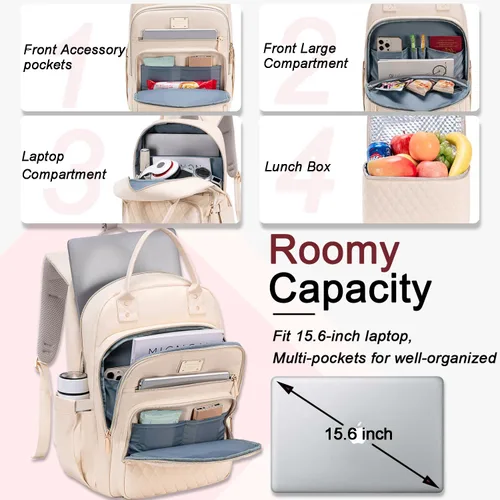 Miniatura 2 de Weitars Mochila de almuerzo para mujer, mochilas para laptop de 15.6 pulgadas, mochila de viaje para mujeres, mochila de trabajo, mochila