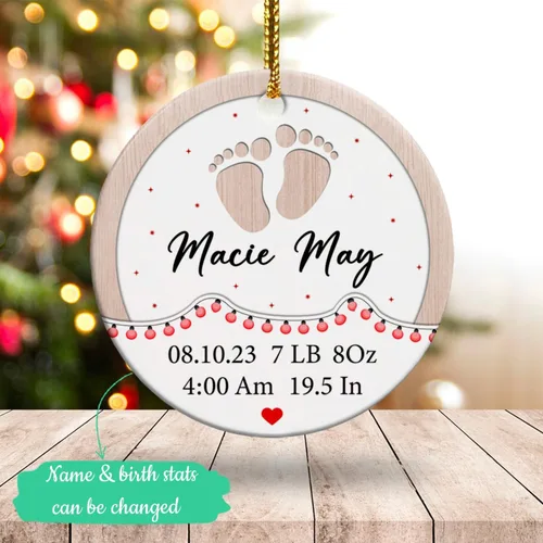 Miniatura 2 de Adorno de cerámica personalizado para la primera Navidad del bebé 2026, adorno de cerámica personalizado para la primera Navidad, estadísticas