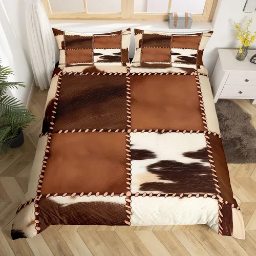 Miniatura 29 de Juego de ropa de cama con estampado de piel de vaca para niños, juego de funda de edredón con patrón de piel de vaca, juego de funda de edredón