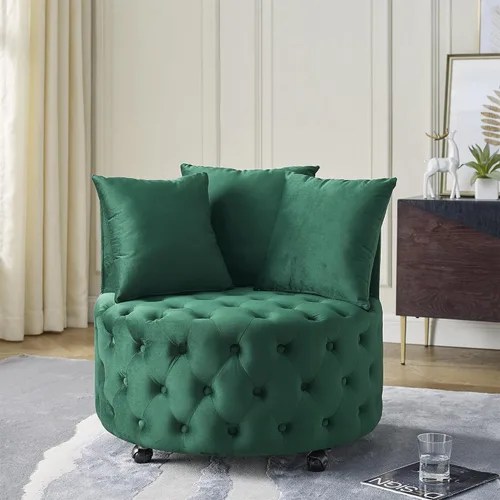Miniatura 15 de Silla giratoria de 30 pulgadas, moderna y acogedora silla giratoria de barril de 360°, silla redonda de terciopelo, silla de lectura copetuda