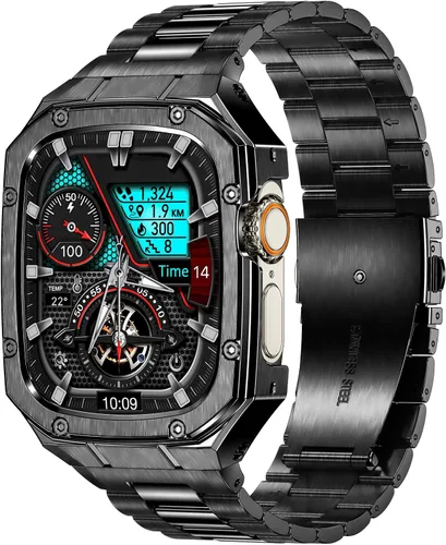 BAITEYOU Correa de acero inoxidable con estuche compatible con Apple Watch Ultra 3 2 1 de 49 mm, correa resistente con cubierta protectora de metal