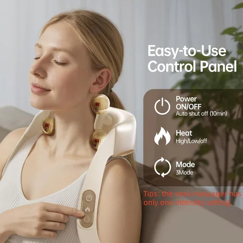 Miniatura 6 de Masajeador de cuello para aliviar el dolor de tejido profundo, masajeador de espalda Shiatsu inalámbrico con calor, almohada eléctrica de masaje