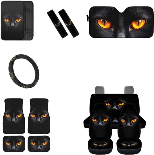 Miniatura 11 de Juego de 13 piezas de accesorios de automóvil de calavera con rosa roja, incluye fundas de asiento delantero y trasero, parabrisas de automóvil